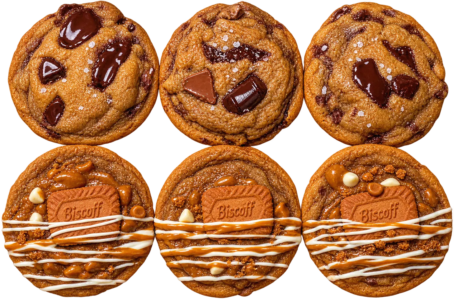Assorted gourmet chocolate chip and Biscoff cookies from Pretty Candied Bakery